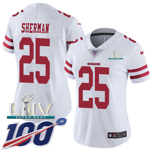 San Francisco 49ers Nike #25 Richard Sherman White Super Bowl LIV 2020 Women Stitched NFL 100th Season Vapor Limited Jersey->youth nfl jersey->Youth Jersey